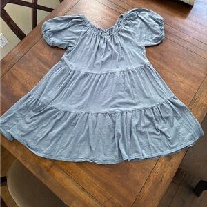 VELVET By Graham & Spencer Vintage Slub Cotton Slub Tiered Dress Blue S